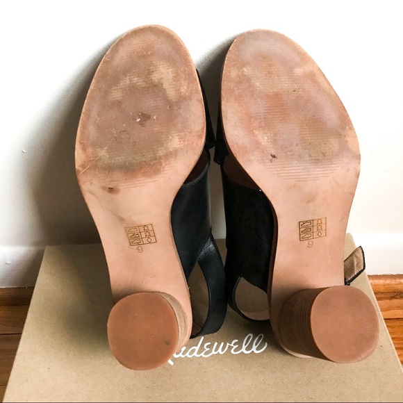 Madewell Black Leather Ruthie Crisscross Cylindrical Block Heel Peep Toe Pump 9 - Picture 10 of 11